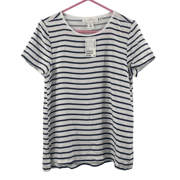 H&M L.O.GG Shirt Size 4 Women's Short Sleeve Stripes Nautical Navy White NWT - Picture 1 of 9